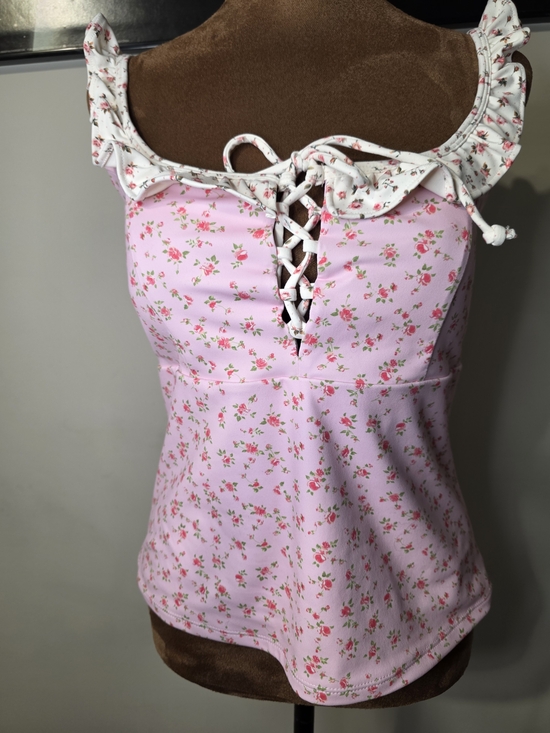 Blogilates Tops - NWT Blogilates Pink Floral Lace-Up Active Tank Top